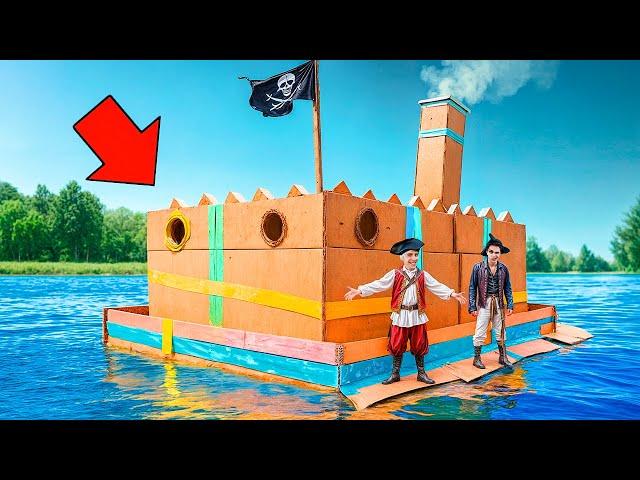 I built a BIGGEST PIRATE CARDBOARD SHIP! We became pirates