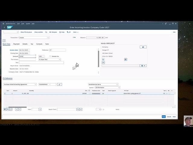 SAP - Receive Vendor Invoice (MIRO)
