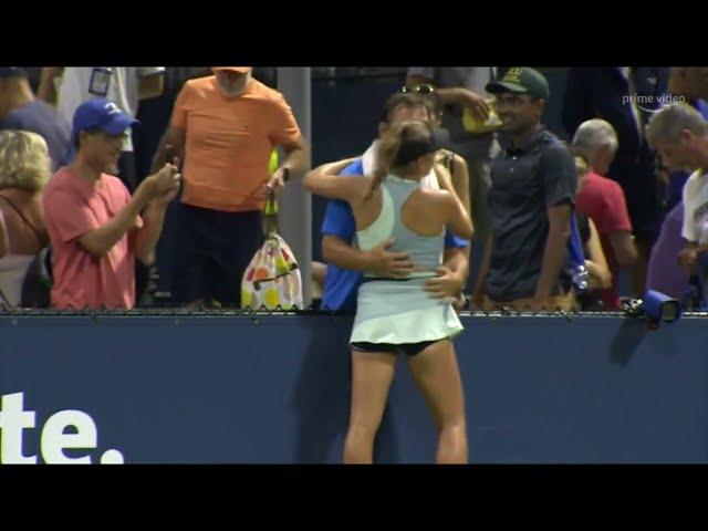 Inappropriate gesture? 16-year-old Sara Bejlek with her dad/coach