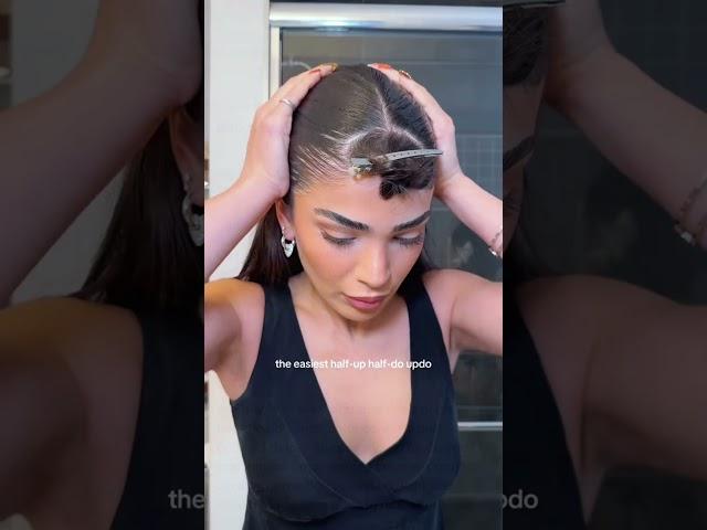 Save this half-up hack for your next glam day. #hairstyle #hairtutorial #hairtransformation