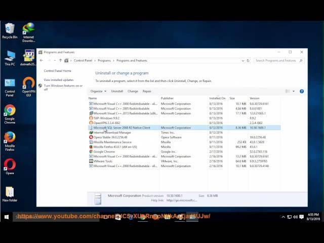 Uninstall Microsoft SQL Server 2008 R2 Native Client on Windows 10