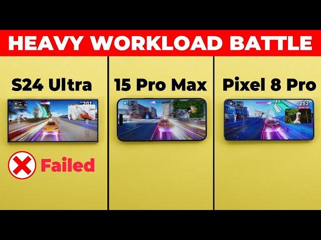 S24 Ultra vs iPhone 15 Pro Max vs Pixel 8 Pro - Heavy Workload Test (Speed, Battery & Thermals)