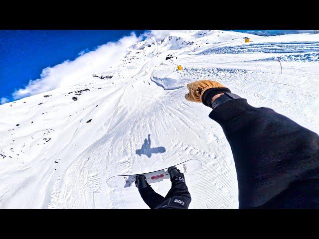 POV: Snowboarding fast and riding park 