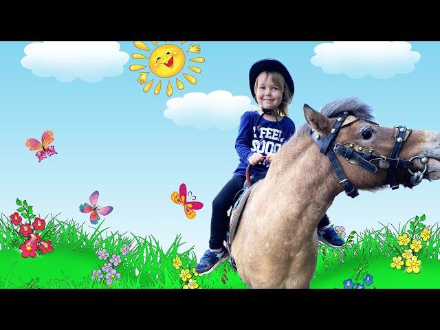 Margo on the show with horses  Riding on horse and walk in old village | Story for kids