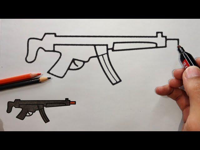 HOW TO DRAW MP5 GUN - STEP BY STEP | DRAWING MACHINE GUN TUTORIAL