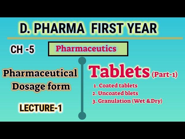 Tablets | CH-5 | L-1 | Pharmaceutical dosage form | Pharmaceutics | D.Pharm first year