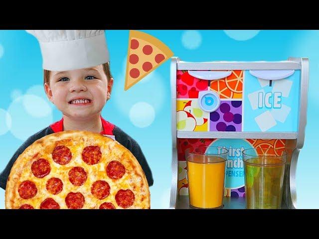 Caleb Pretend Playing Pizza Delivery & Cooking in Toy Cafe!