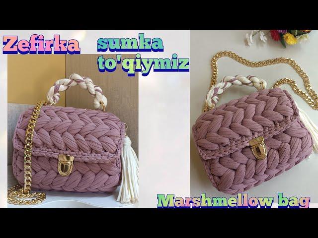 Trikotaj ipdan Zefirka sumka to'qish 1-qism/Вяжем Зефирка сумка 1-часть/Crochet Marshmallow bag