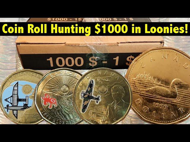 Coin Roll Hunting $1000 of Canadian $1 Coins (Loonies!) - Best Box Yet!