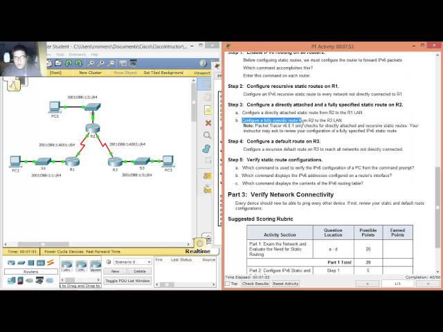 2.2.4.4 - 6.2.4.4 Packet Tracer - Configuring IPv6 Static and Default Routes