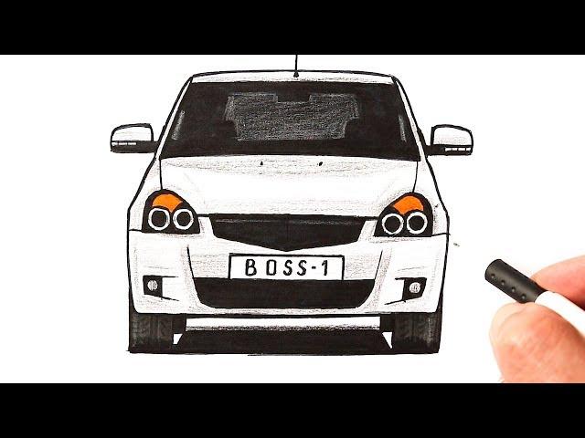 How to draw a car Priora in stages