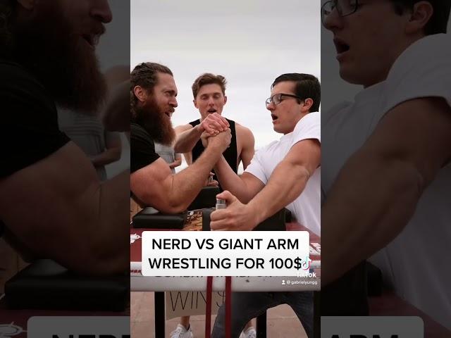 Nerd vs GIANT arm wrestling 100$! #schoolboy #armwrestler #shorts