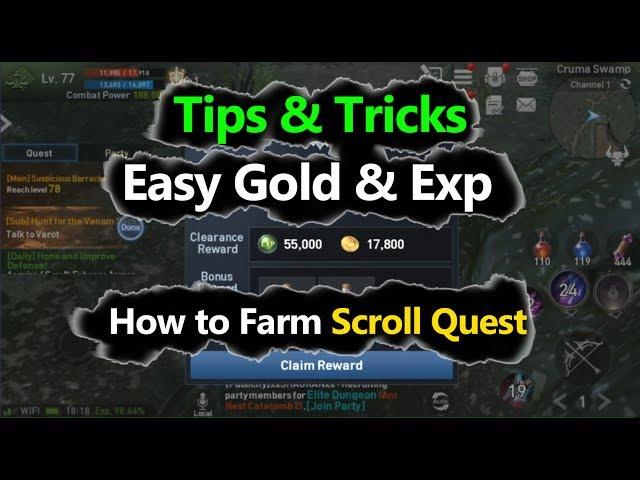 Lineage 2 Revolution Tips & Tricks Easy Exp & Gold ( How to Farm Scroll Quest )