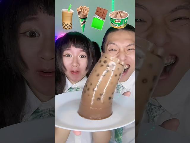 Milo Emoji Food Challenge ASMR bubble teaBoba #asmr #funny #mukbang