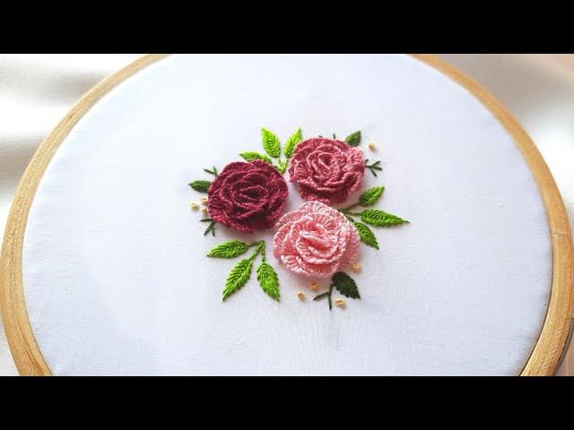 Cast on stitch embroidery | Cast on stitch rose embroidery | 3D flowers embroidery tutorial.