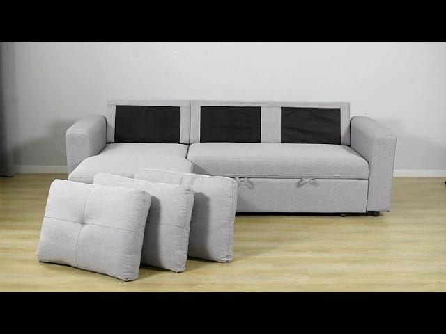 90" Reversible Pull out Sleeper L-Shaped Sectional Storage Sofa Bed,Corner sofa-bed with Storage