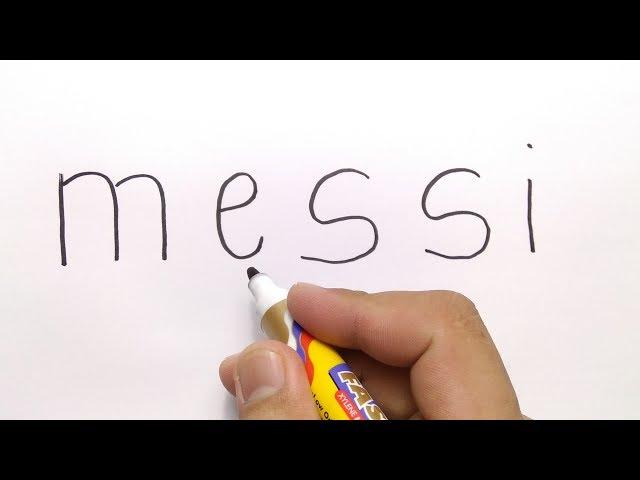 VERY EASY ! How to turn word MESSI into CARTOON for kids / learn how to draw