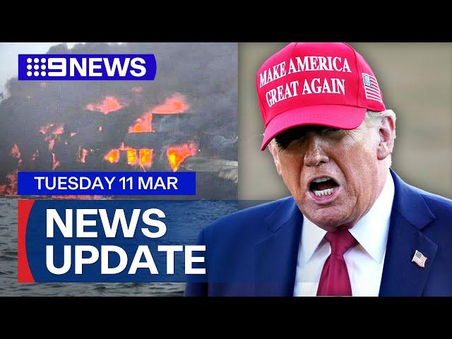 Explosions after cargo ship collides with oil tanker; Fears of US recession | 9 News Australia