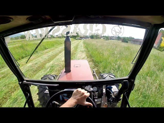 Cab View | Fiatagri 88-94 Turbo DT + Pöttinger Novadisc 265 | Cutting Grass