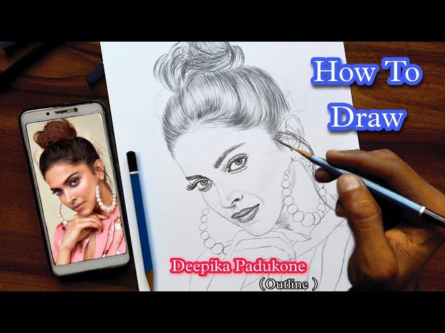 How To Draw Deepika Padukone Sketch Outline //Step By Step For Beginners