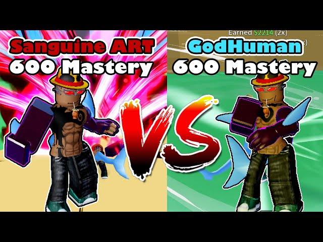 Sanguine Art Vs GodHuman 600 Mastery Damage Comparison - Blox Fruits