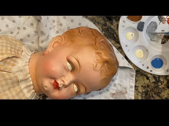 Restoration of 100+ year old baby doll, before and after