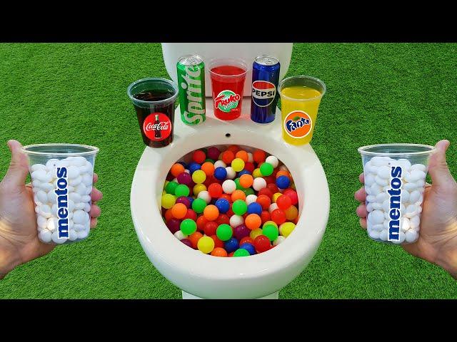 Mini Plastic Balls VS Popular Sodas !!!! Pepsi, Coca Cola, Sprite, Fanta and Mentos in the toilet