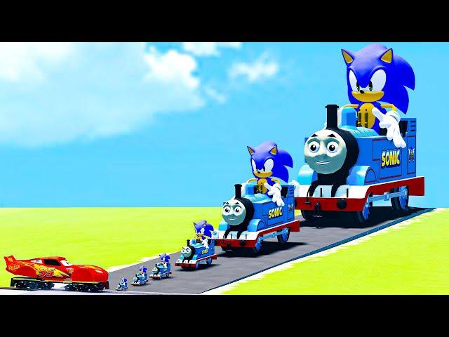 Big & Small Thomas Sonic Queen vs McQueen the Tank Engine Train - BeamNG.Drive