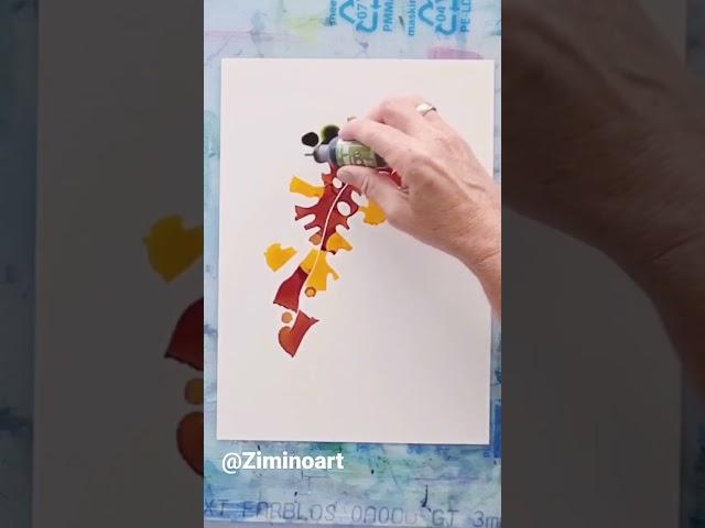 Alcohol Ink Leaf Painting Masking Technique            #shortvideo #alcoholinkart