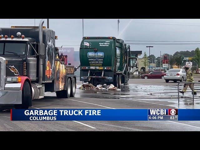 Garbage truck catches fire in Columbus Kroger parking lot