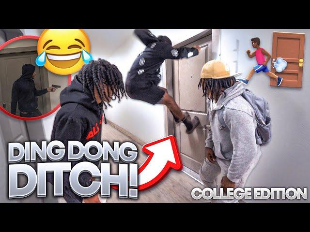 EXTREME DING DONG DITCH Part 1!! COLLEGE EDITION *GONE WRONG*