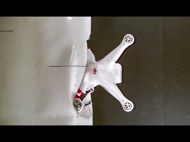 Drone vs Plane, crash test - DJI Phantom quadcopter drone and small plane wing