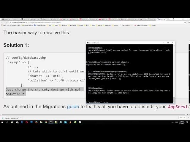 Php artisan migrate causes error by default