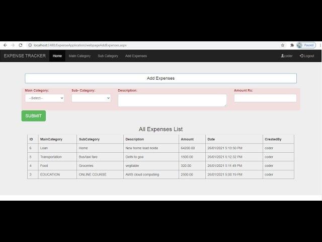 04 Family Expense Management Application | ASP.NET C# ,SQL SERVER | CODERBABA | Tutorial in Hindi