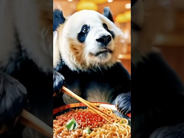panda eating the noodles #animals #factory