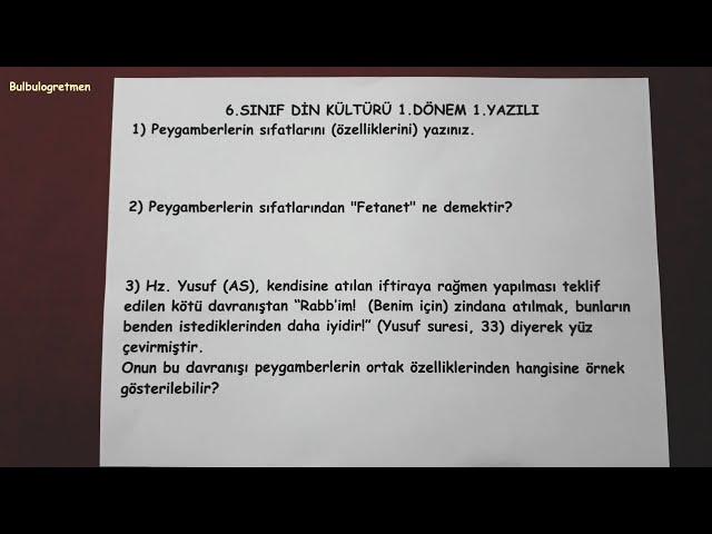 6.sınıf din kültürü 1.dönem 1.yazılı  @Bulbulogretmen  #6sınıf #din #dinkültürüveahlakbilgisi