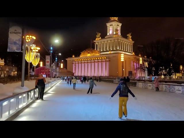 Ice skating at VDNkh, Moscow. Russia, January 2022