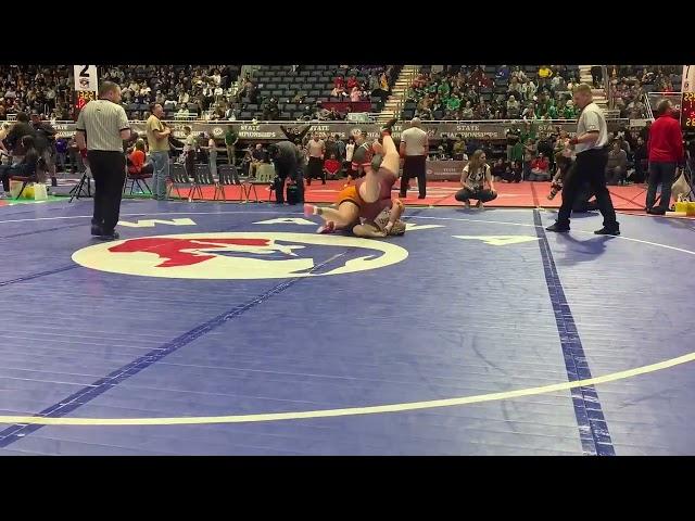 Natrona County's Marley Dickinson takes control of Star Valley's Cashlee Hepworth in their semifinal