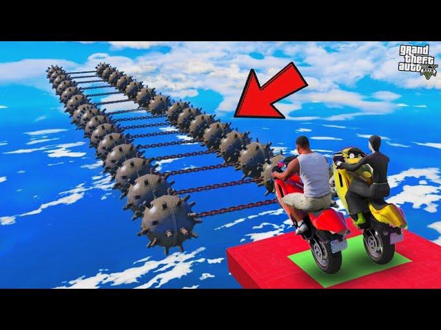 FRANKLIN AND EVIL NUN TRIED IMPOSSIBLE MOTORCYCLE BRIDGE PARKOUR CHALLENGE GTA 5