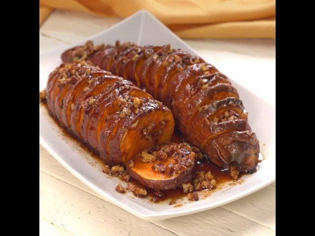 Hasselback Maple Pecan Sweet Potatoes