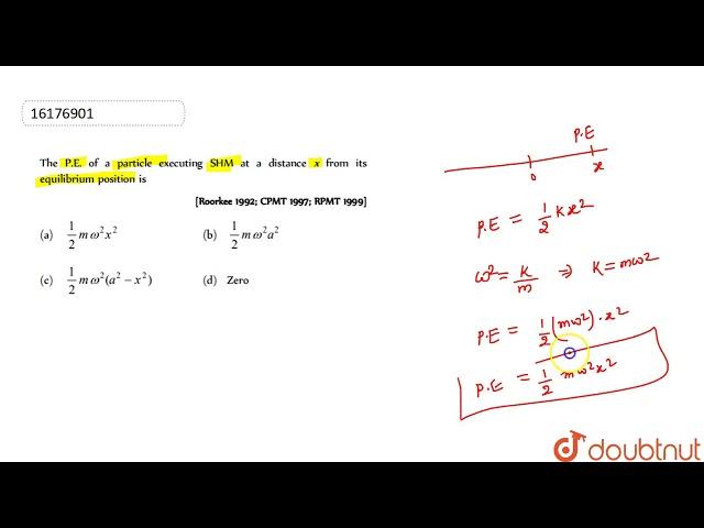 The P.E. of a particle executing SHM at a distance x from its equilibrium position is