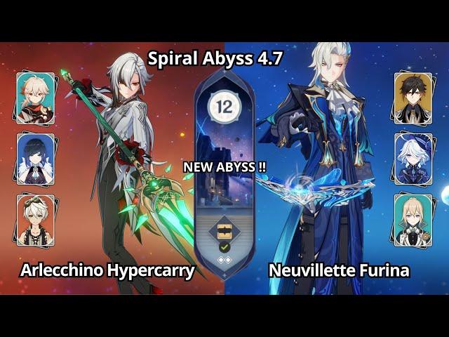 C0 Arlecchino Hypercarry & C0 Neuvillette Furina - NEW Spiral Abyss 4.7 Floor 12 Genshin Impact