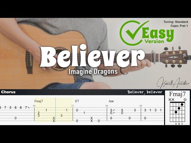 Believer (Easy Version) - Imagine Dragons | Fingerstyle Guitar | TAB + Chords + Lyrics