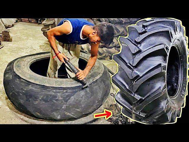 How to Retreading an old Big Tire - Amazing Process Of Retreading Old Tractor Tire |