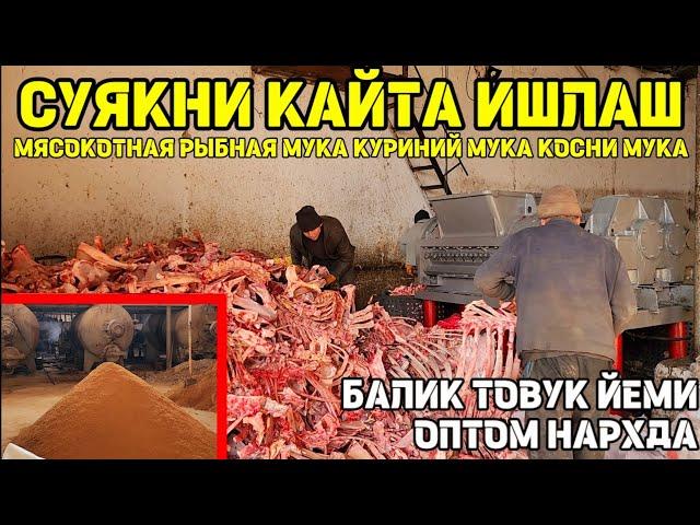 SUYAKNI QAYTA ISHLASH ZAVODI. МЯСОКОТНАЯ РЫБНАЯ МУКА КУРИНИЙ МУКА КОСНИ МУКА ОПТОМ НАРХДА.