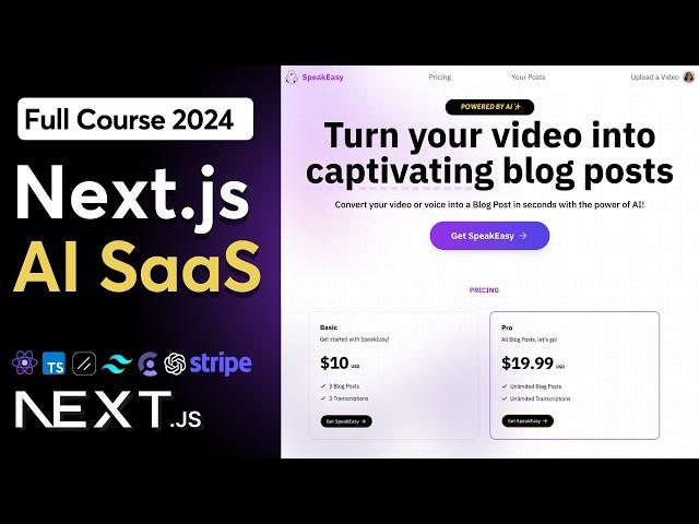 Build a Full Stack AI SaaS with Next.js, TypeScript, ShadCN, Payments | Full Course 2024