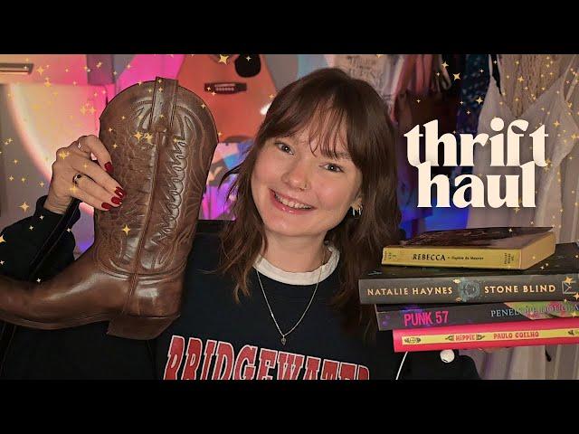 ASMR thrift haul!!  (whispers, tapping, lid sounds, fabric sounds, leather, good vibes)