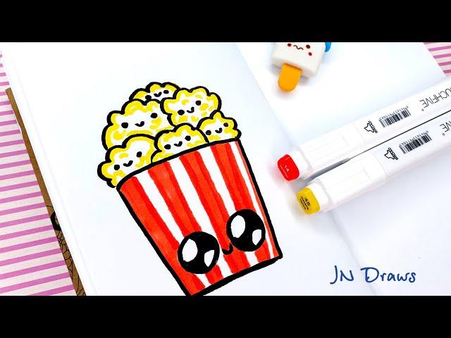 How to Draw POPCORN Simple Drawings in Sketchbook, Personal Diary How to Draw in Kawaii Style