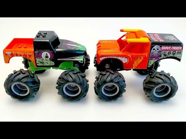 GRAVE DIGGER vs EL TORO LOCO | MONSTER JAM | K'NEX | MONSTER TRUCKS | HOT WHEELS