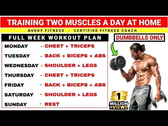 Two Muscle Groups Per Day Workout Plan | Full Week Workout Plan At Home With Dumbbells